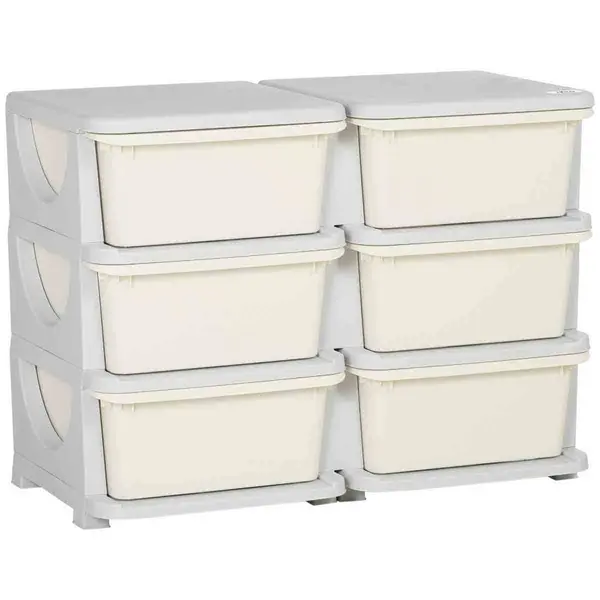 image of HOMCOM Kids Storage Unit Toy Box Vertical Dresser with Six Drawers - Cream