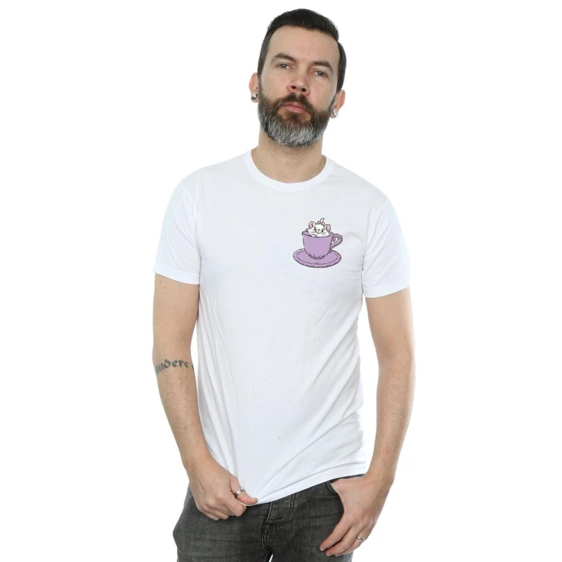 Image of Disney Men Aristocats Marie In Cup Breast Print T-Shirt in White Size: Small White S Male 5059114960903