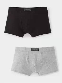 image of Calvin Klein Boys Heritage Logo Trunk (2 Pack) - Black/Grey Marl, Black/Grey Marl, Size Age: 10-12 Years