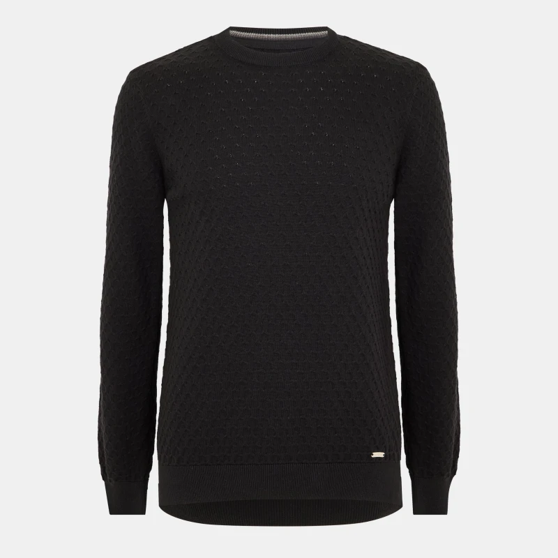 Image of Threadbare 'Townfield' Mini Cable Textured Knit Crew Neck Jumper Black
