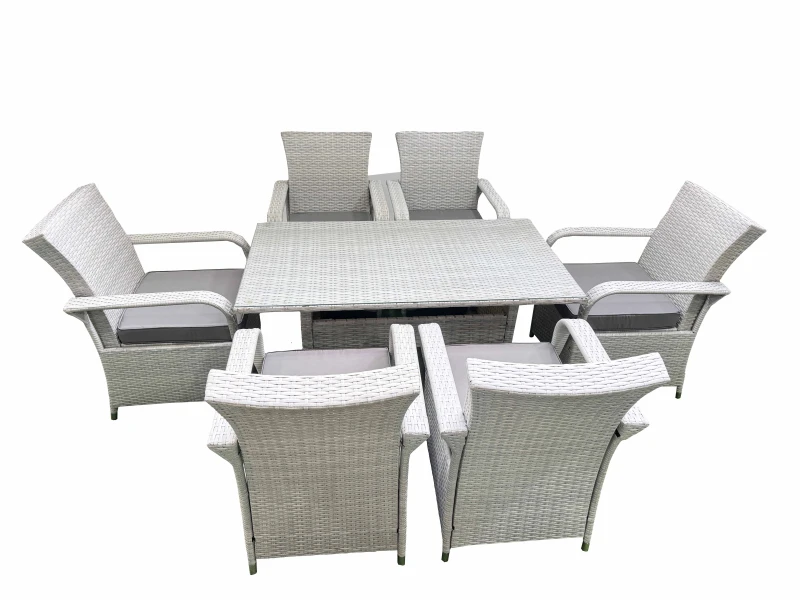 Image of Fimous Rattan Garden Furniture Set with Rectangular Dining Table & Dining Chairs 6 Seater Light Grey Mixed Light Grey Unisex