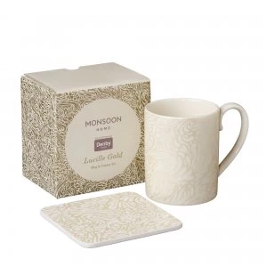 Denby Monsoon Lucille Gold Mug and Coaster Set