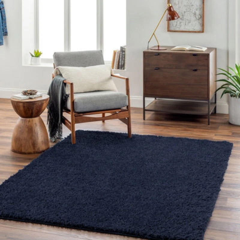 Image of Livabliss Shaggy Solid Color Plush Pile Dark Blue Soso Area Rug 160 X 213cm - Easy Care, Non Shedding, Ideal For Living Room & Bedroom