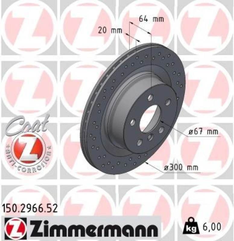 Image of ZIMMERMANN Brake disc ZIMMERMANN 150.2966.52