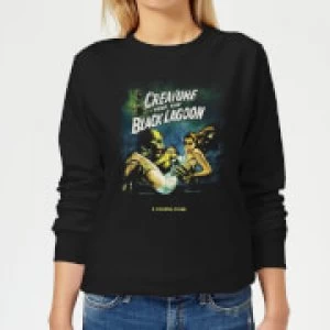 Image of Universal Monsters Creature From The Black Lagoon Vintage Poster Womens Sweatshirt - Black - M