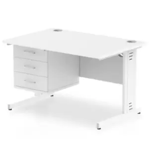 image of Impulse 1200 Rectangle White Cable Managed Leg Desk White 1 x 3 Drawer Fixed Ped