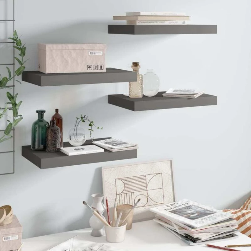 Image of VIDAXL Floating Wall Shelves 4 pcs High Gloss Grey 40x23x3.8cm MDF vidaXL 8720286074176