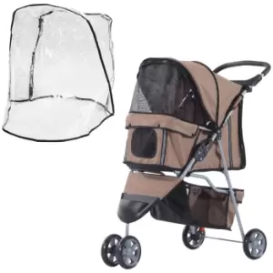 Image of PawHut Dog Stroller with Cover for Small Miniature Dogs, Folding Cat Pram Dog Pushchair with Cup Holder, Storage Basket, Reflective Strips, Brown