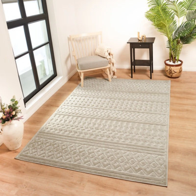 Image of Livabliss In- & Outdoor 3D High & Low Pile Textured Beige Haruka Area Rug 160 X 220 Cm - Easy To Clean, Perfect For Balcony Or Dining Room