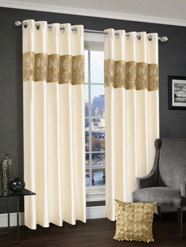 Image of Intimates Vogue 3D Floral Diamante Ready Made Eyelet Curtains - Latte