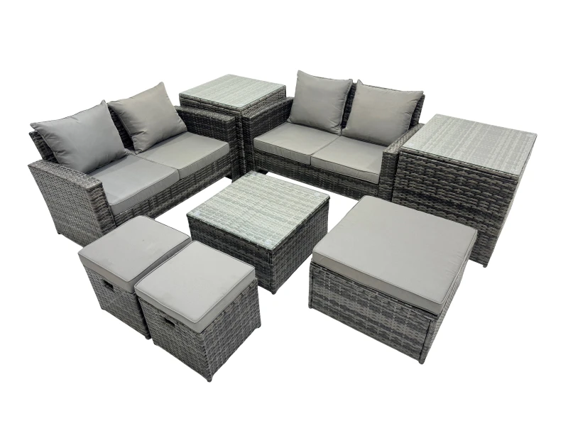 Image of Fimous Lounge Double Seat Sofa Coffee Table Set with 2 Side Tables 3 Stools in Dark Grey Dark Grey Unisex