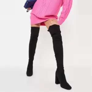 Image of Missguided Square Heel Knee High Boots - Black