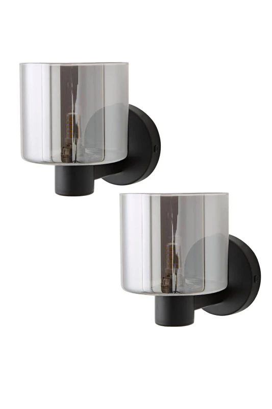 Image of ValueLights Demi Pair of Smoked Glass Cup Wall Lights with Bulbs in Black Unisex