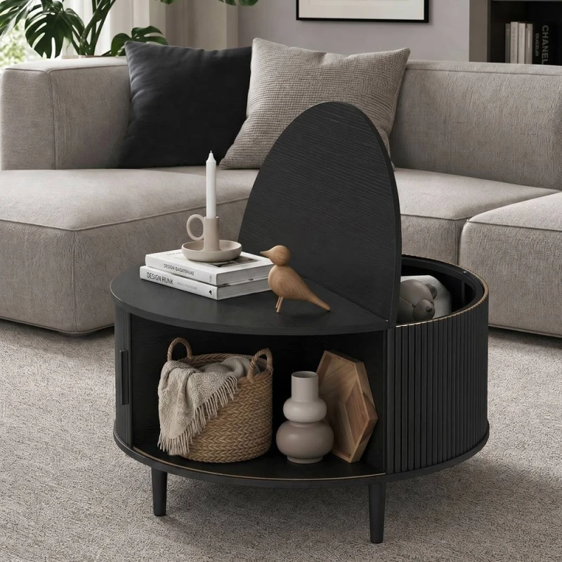 Image of HOMCOM Coffee Table with Lift Top Sliding Door 80cm Black Wood Effect Black Unisex