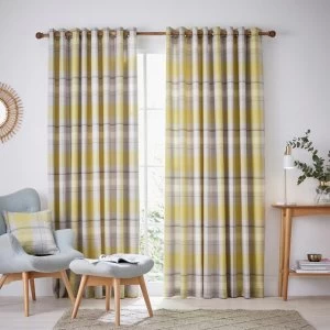 Image of Helena Springfield Light Yellow Polyester 'Nora' Woven Lined Curtains - 167cm x 183cm drop