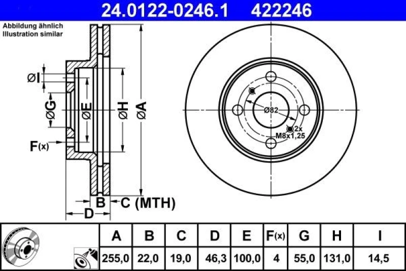 Image of ATE 24.0122-0246.1 Brake disc Vented, Coated Brake Disc (82)