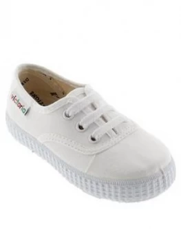 Image of Victoria Lace Up Cotton Canvas Plimsoll - White, Size 7, Women
