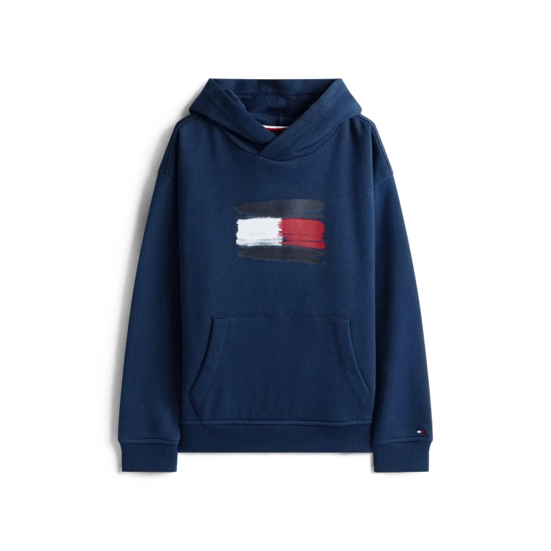 Image of Tommy Hilfiger Kids Flag Pull Over Hoodie Night Navy C1G male 16Y