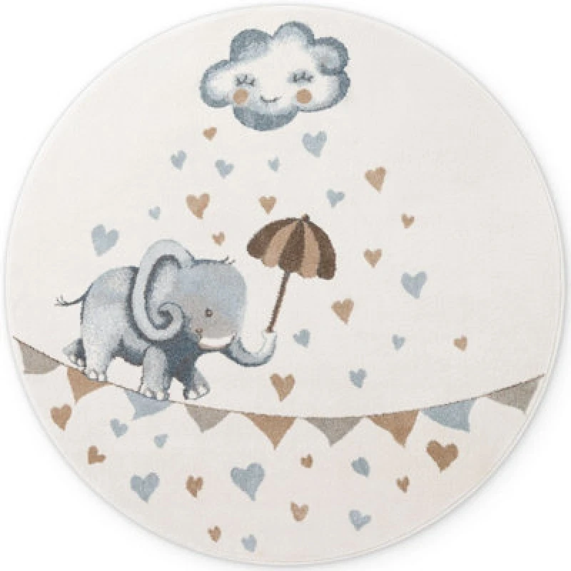 Image of The Rugs Villeroy And Boch Elephant Rainy Boho Kids Soft Play In Cream Round