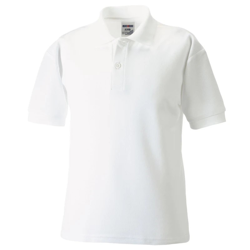 Image of Jerzees Schoolwear Jerzees Schoolgear 65 35 Pique Polo Shirt in White Size: 3-4 Years White Unisex 3-4 Years