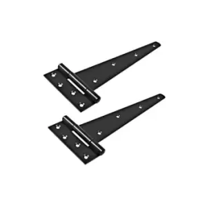 image of 2x Black Metal 6" T Hinges, Tee Hinges with Fittings Powder Coated