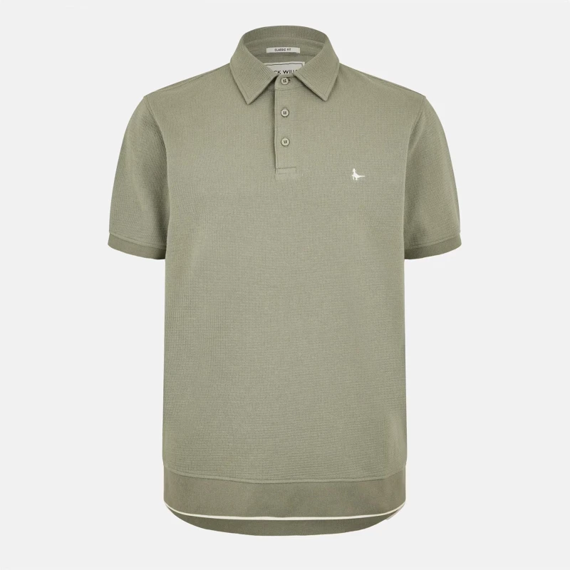 Image of Jack Wills Mens Waffle Textured Short-Sleeve Polo Shirt Silver Sage male S