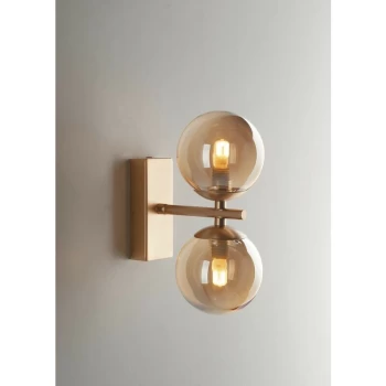 Image of Fan Europe Lighting - Fan Europe Luce_Ambiente_Design - Twin Globe Wall Light, Brass Satin With Champagne Diffusers, G9