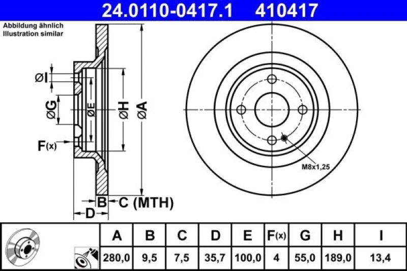 Image of Brake disc ATE 24.0110-0417.1