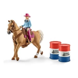Image of SCHLEICH Farm World Barrel Racing with Cowgirl Toy Playset