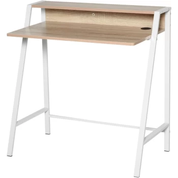 Image of Homcom - 2-Tier Storage Computer Workstation with Metal Frame White Oak