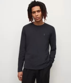 Image of AllSaints Mens Brace Long Sleeve T-Shirt, Deep Indigo Blue, Size: XL