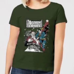 Image of DC Superman Action Comics Womens Christmas T-Shirt - Forest Green - L
