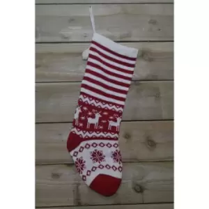 image of 60cm Red And White Striped Christmas Stocking With Reindeer Pattern