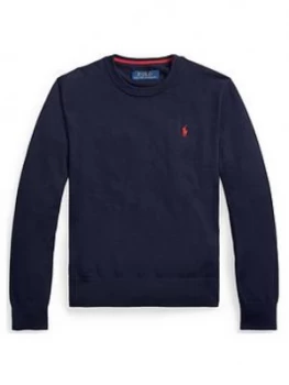 Image of Ralph Lauren Boys Classic Knitted Crew Jumper - Navy, Size Age: 7 Years