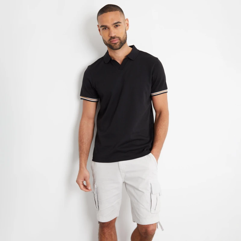 Image of Threadbare 'Terrine' Trophy Neck Cotton Polo Shirt Black
