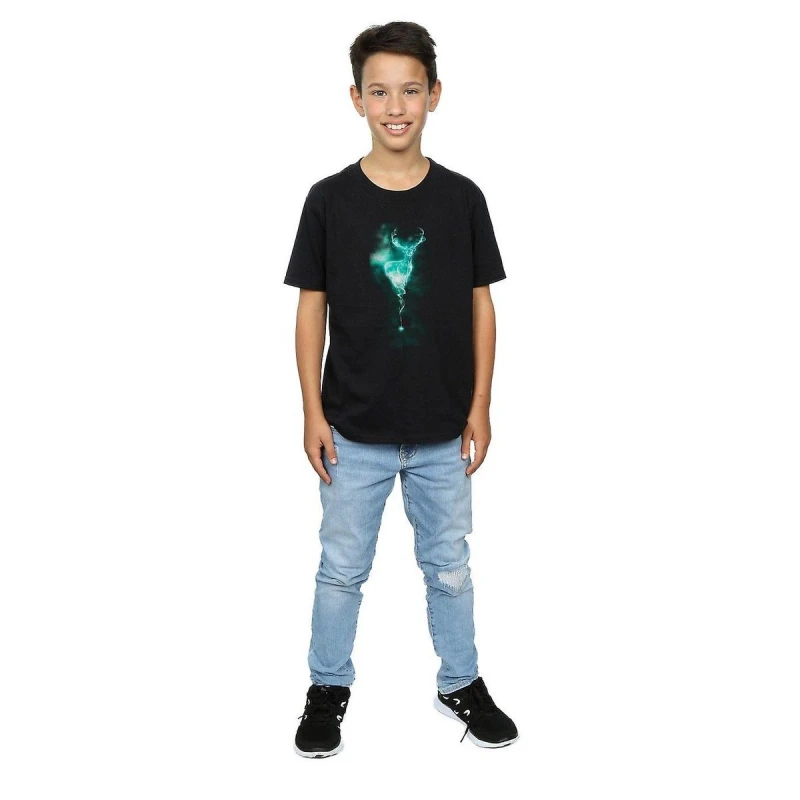 Image of Harry Potter Patronus Stag Cotton T-Shirt Black male