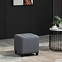 image of Homcom Linen-Look Square Ottoman Footstool with Footrest Side Table Grey