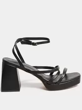 image of Yours Yours Wide Fit Chunky Platform Strappy Sandal Black, Size 10E, Women