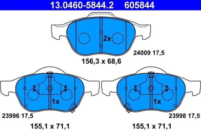 Image of ATE 13.0460-5844.2 Brake pad set with acoustic wear warning Brake Pad Set,disc brake (402)