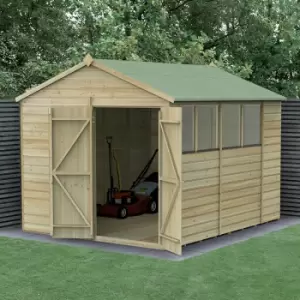 image of 10' x 8' Forest Beckwood 25yr Guarantee Shiplap Pressure Treated Double Door Apex Wooden Shed (3.01m x 2.61m)