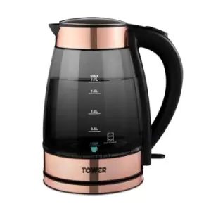 image of Tower Rose Gold 3KW 1.7L Smoked Glass Rose Gold Kettle UK Plug