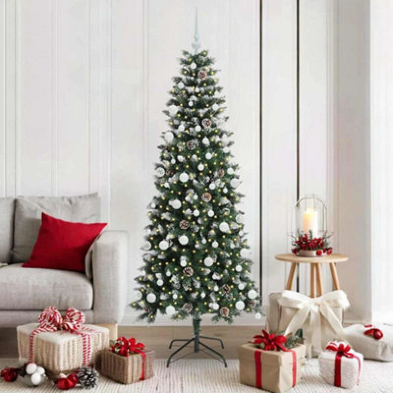 Image of vidaXL Artificial Christmas Tree with 300 LEDs, White Balls Green 76 x 76 x 180 cm, Green 3395823
