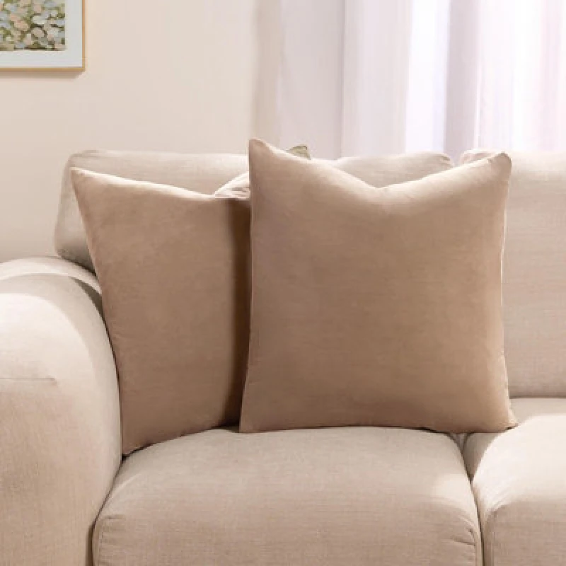 Image of OHS OHS 4 x Matte Velvet Cushion Covers Soft Plain Zip in Natural Size: 45cm x 45cm Natural 45cm x 45cm Unisex 5027434218684