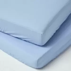 Image of Blue Cotton Fitted Cot Sheets 200 Thread Count, 2 Pack - Blue - Blue - Homescapes