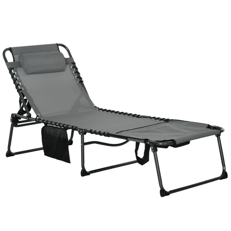 Image of Outsunny Folding Sun Lounge w/ Reclining Back - Grey 84G-269V70GY