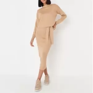 Missguided Tall Jumper And Knitted Midi Skirt Co Ord Set - Beige