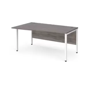 Image of Maestro 25 left hand wave desk 1600mm wide - white bench leg frame and grey oak top