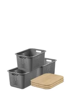 Image of 'Recycled Basket 20' with bamboo lids x3