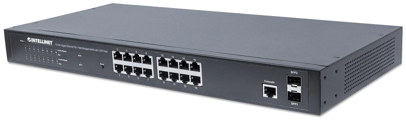 Image of Intellinet 16-Port Gigabit Ethernet PoE+ Web-Managed Switch with 2 SFP