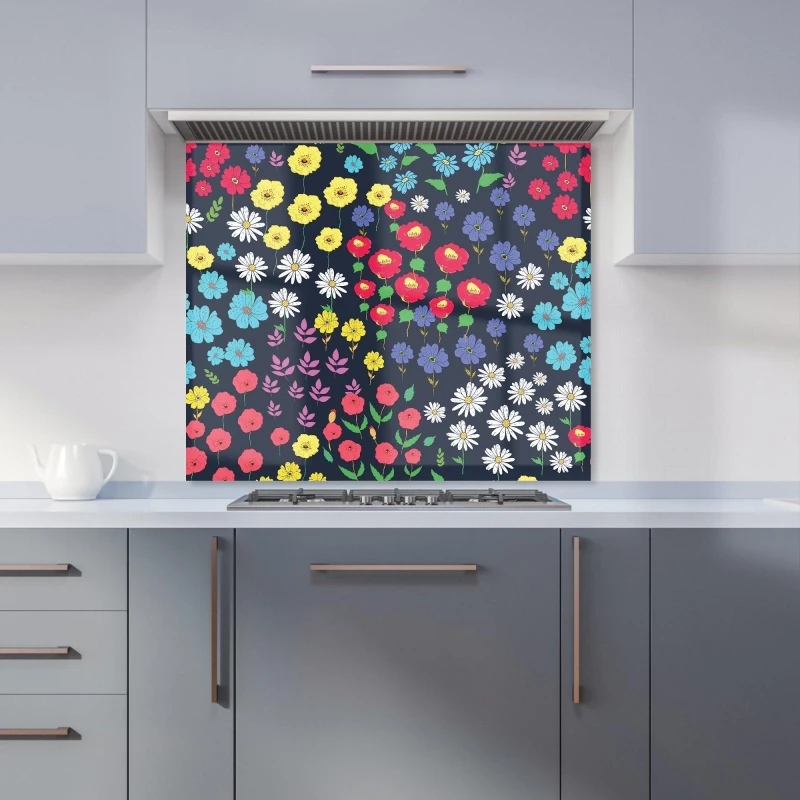 Image of Warren Reed - Designer Multicoloured Flower Pattern Kitchen Splashback in Red Size: 900mm x 650mm Red Unisex 900mm x 650mm